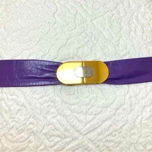 Vintage Emmanuel leather suede belt, purple with gold/silver tone metal buckle,